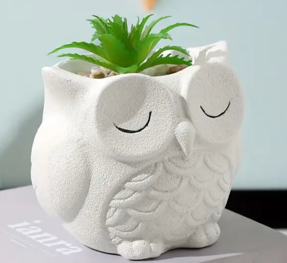 Jardinière en résine en forme de hibou blanc