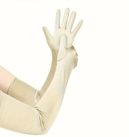 Beige long gloves