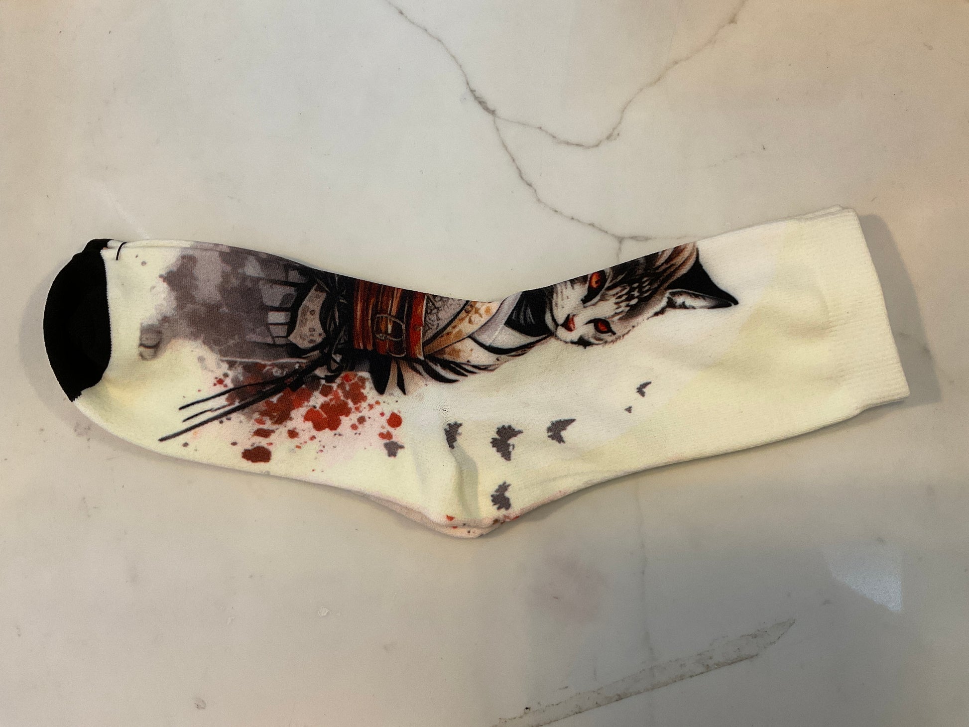 White samurai cat socks
