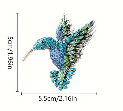 Blue Diamante hummingbird brooch