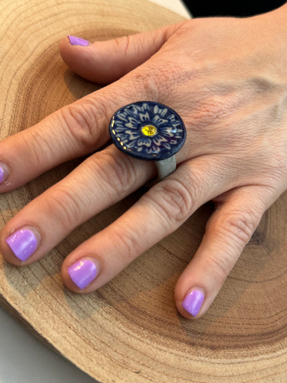 Locally Handcrafted Flower Ceramic Ring with Yellow Zirconia