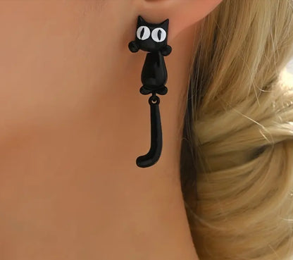 Dangling Black Cat earrings