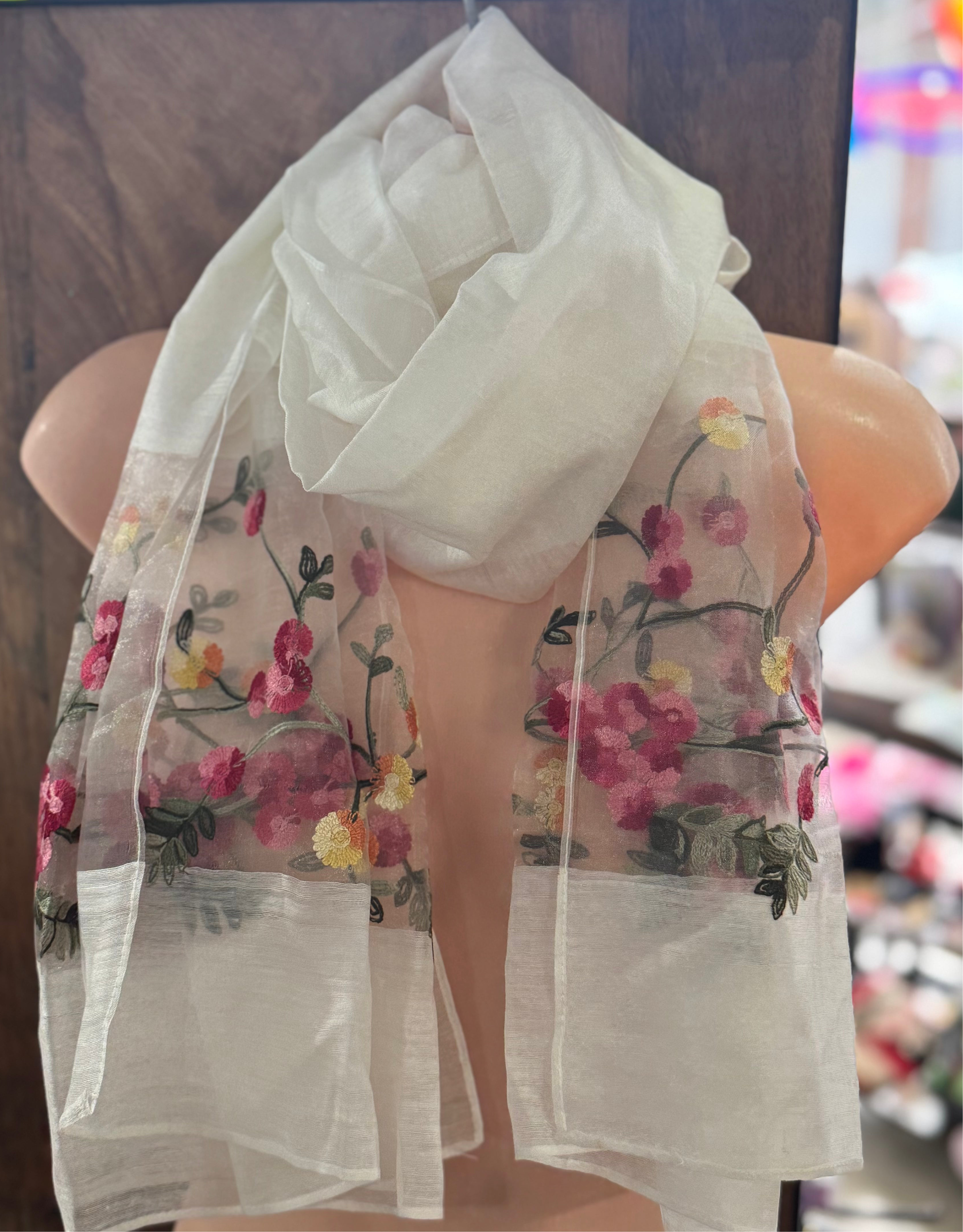 Scarf with transparent flowers