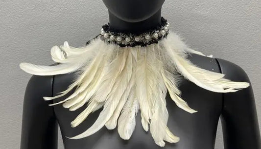 Cream Feather Chocker with lace detail