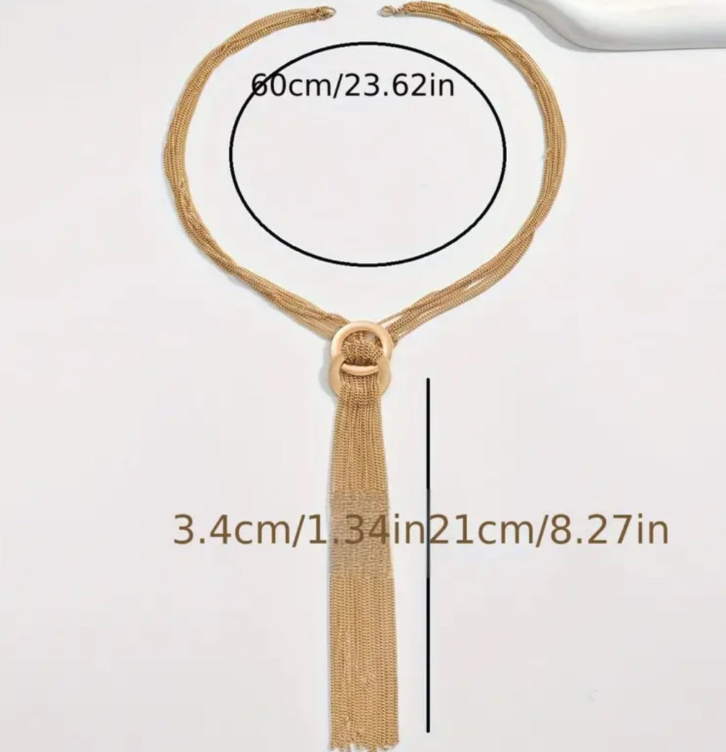 Collier à long pompon en acier inoxydable (doré)