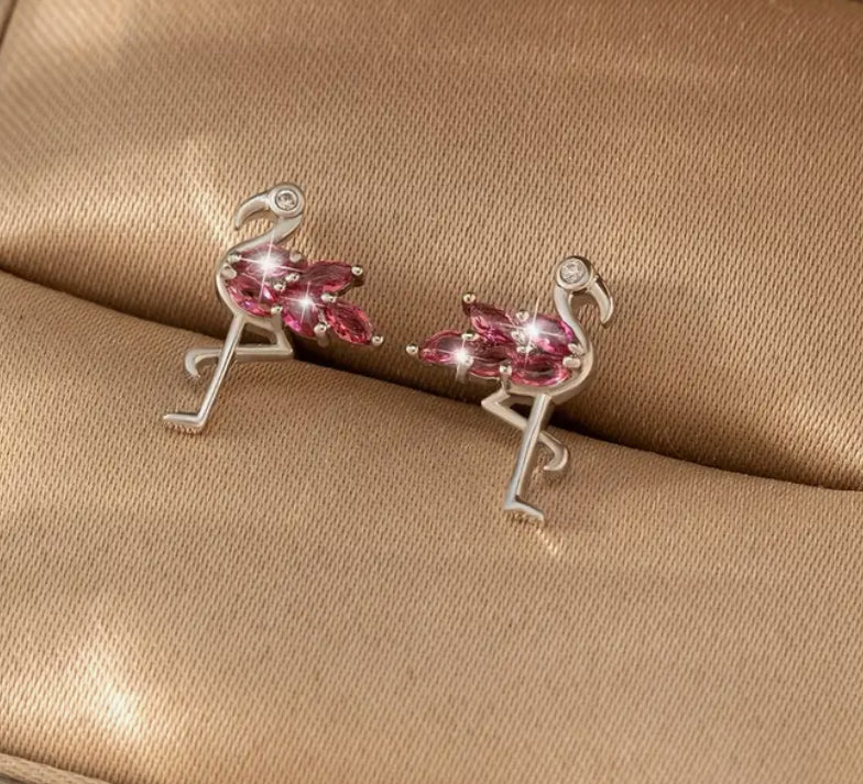 Boucles d'oreilles à tige en zircone flamant rose (or ou argent)