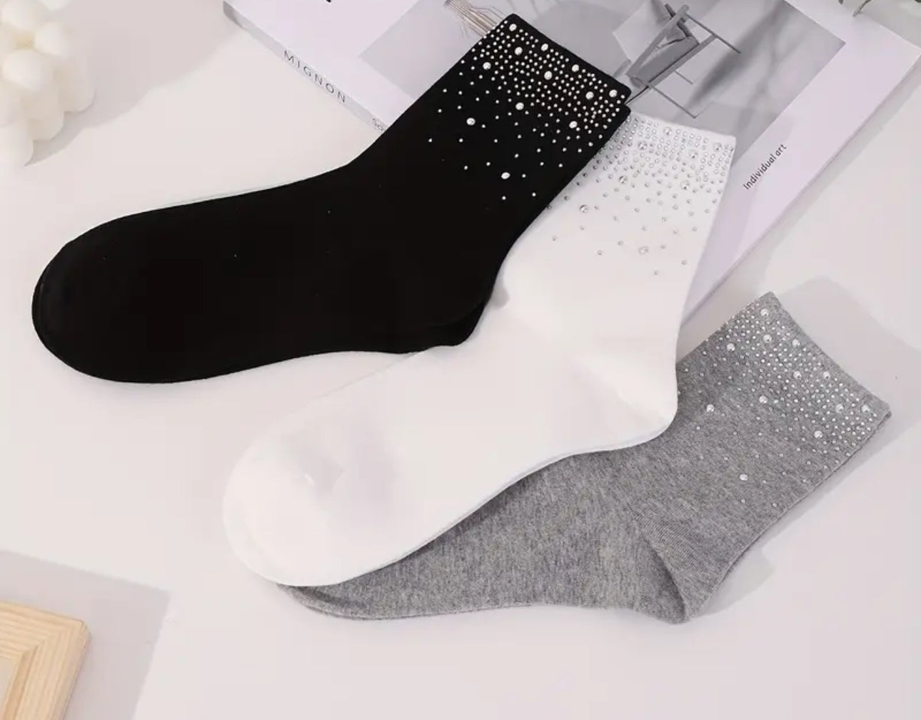 Diamonte Mid-Tube Cotton Socks