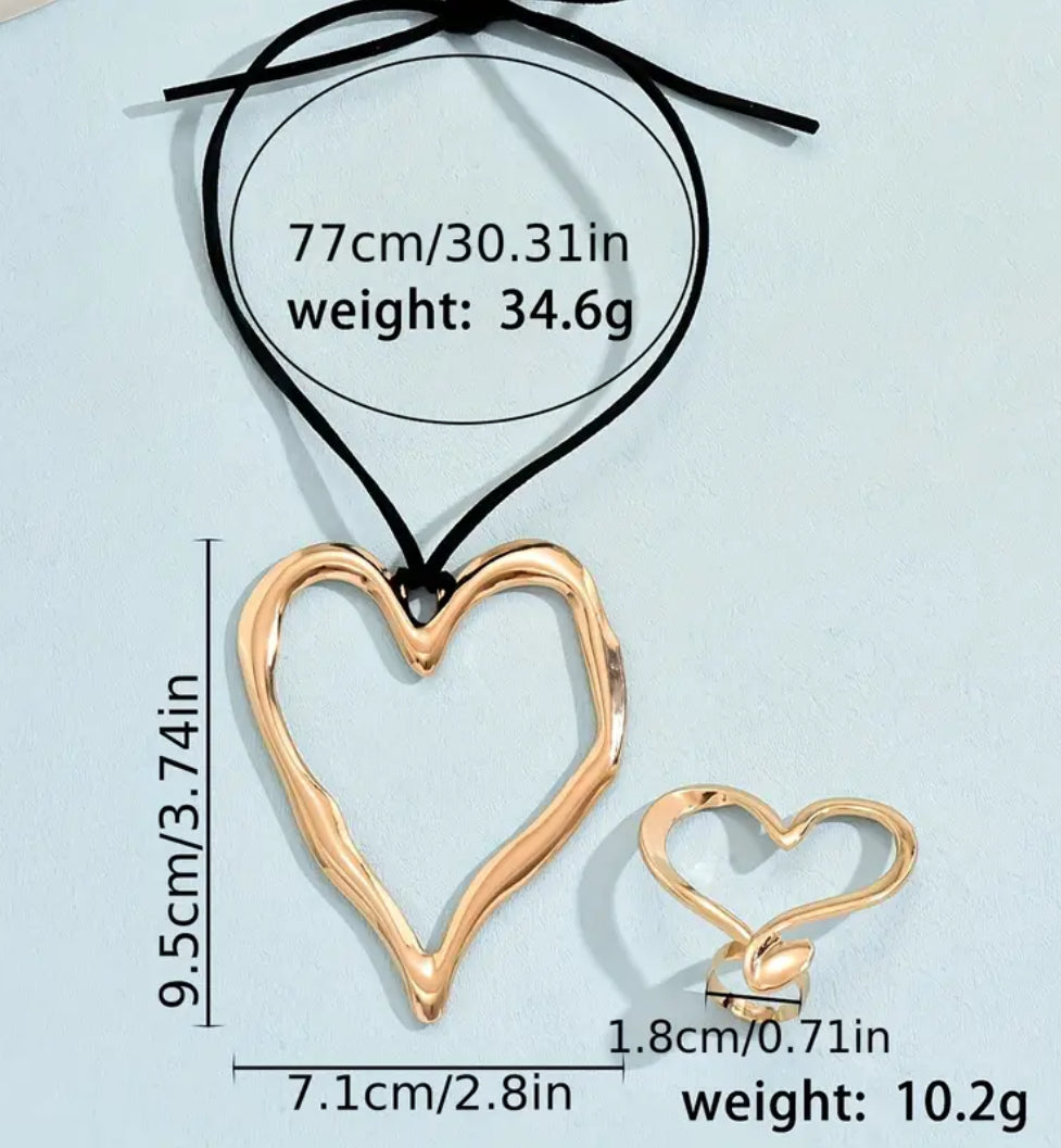 Huge heart necklace and ring set