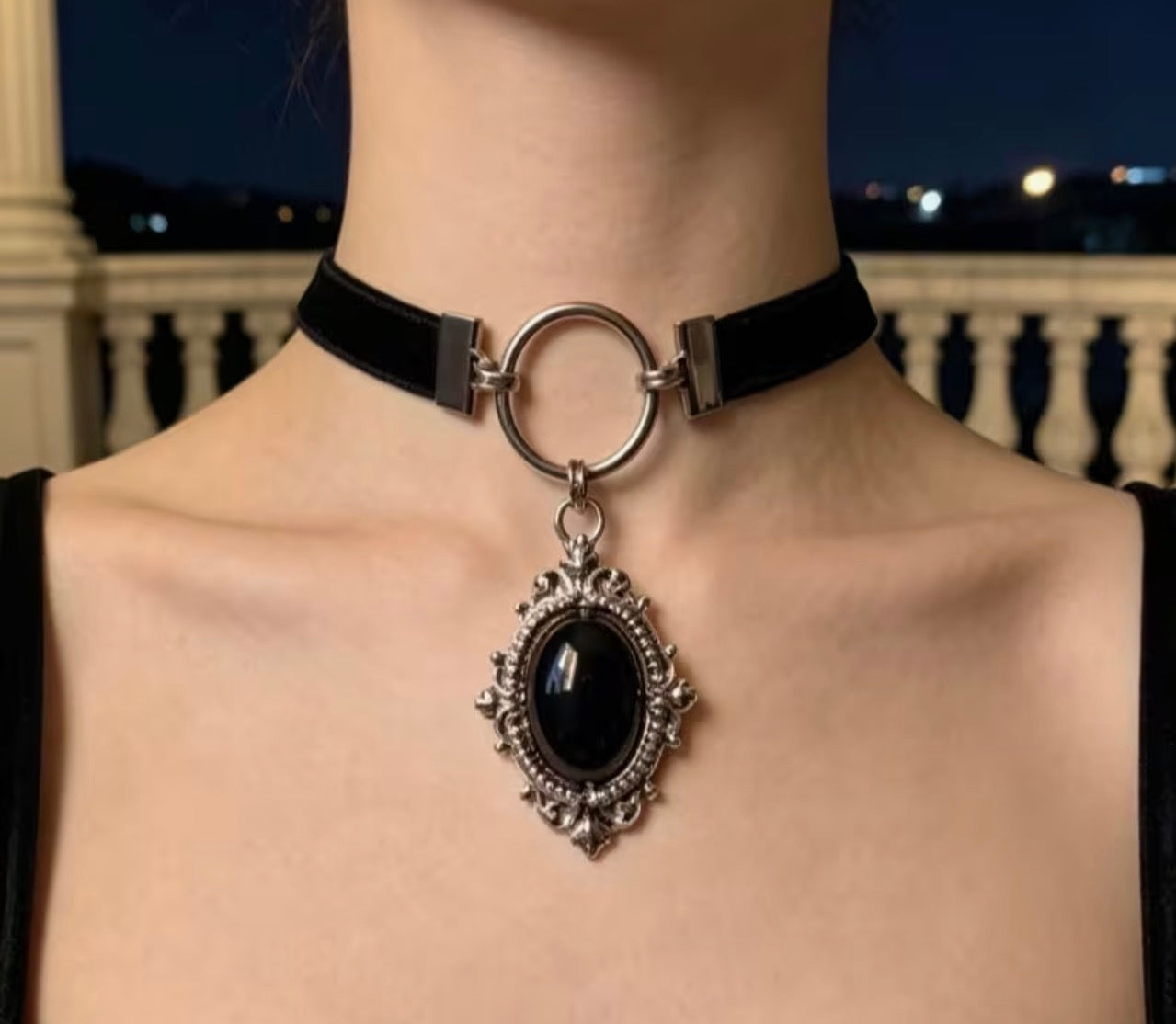 Gothic Choker –with Vintage Black Charm