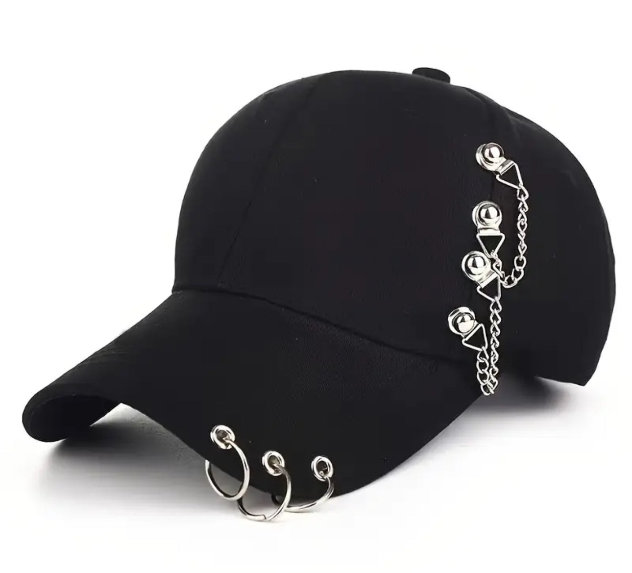 Créoles et chaînes en argent avec capuchon noir