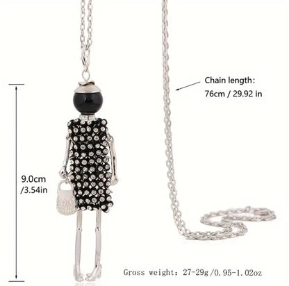 Dangling lady in Sparkly Dress chain necklace