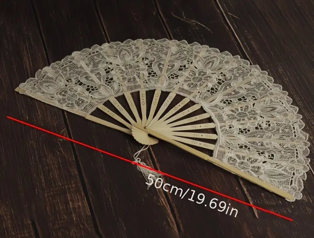 Éventail pliable en dentelle blanche