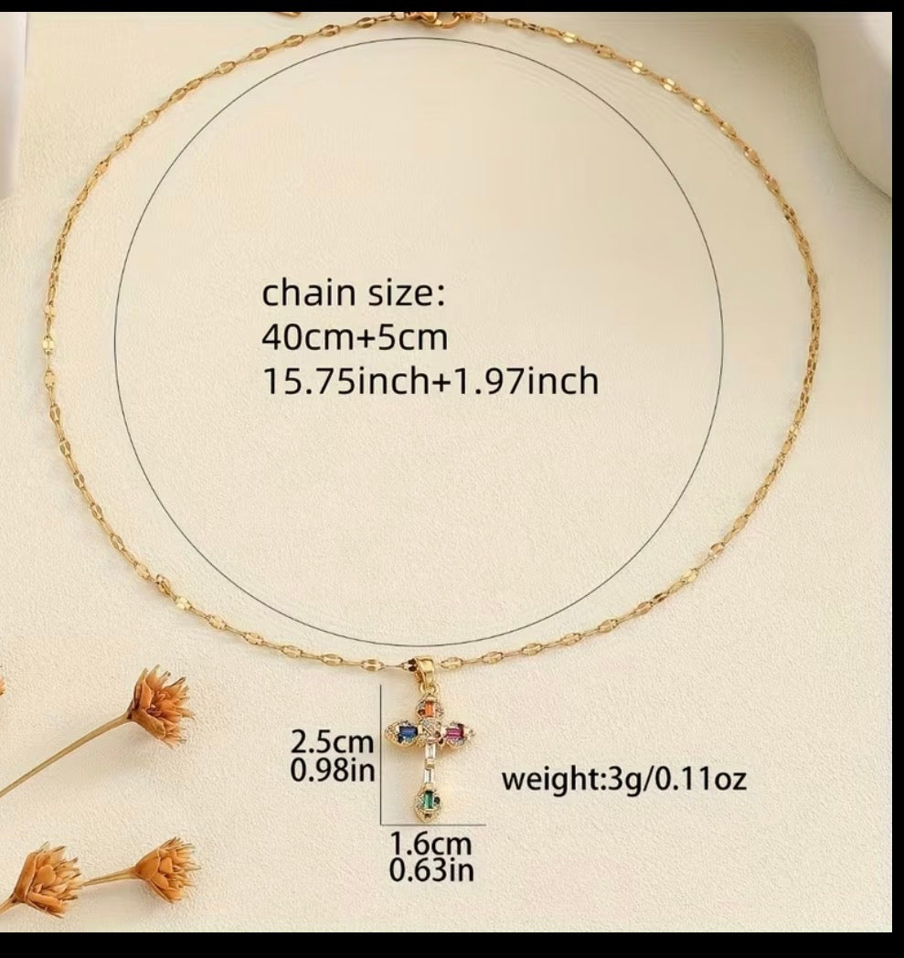 Rainbow Crystal Cross Necklace (Copy)