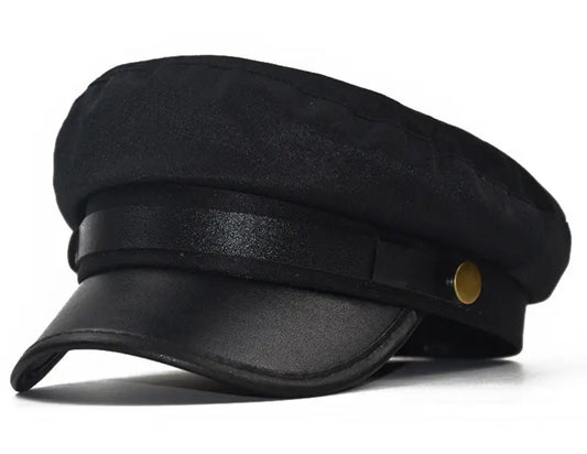 Black Newsboy Cap with Gold Buttons