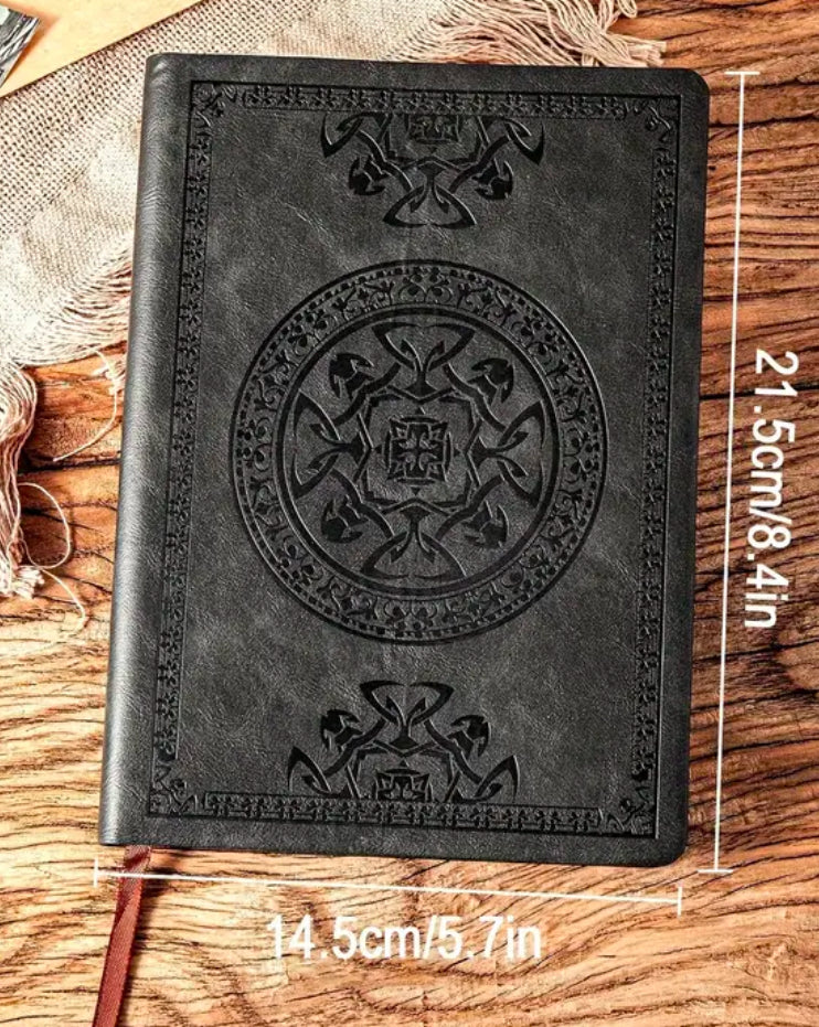 Vintage embossed black A5 ruled notebook