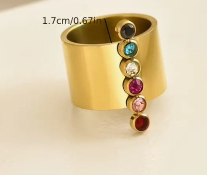 Multicoloured 14k gold plated stainless steel Zircon ring