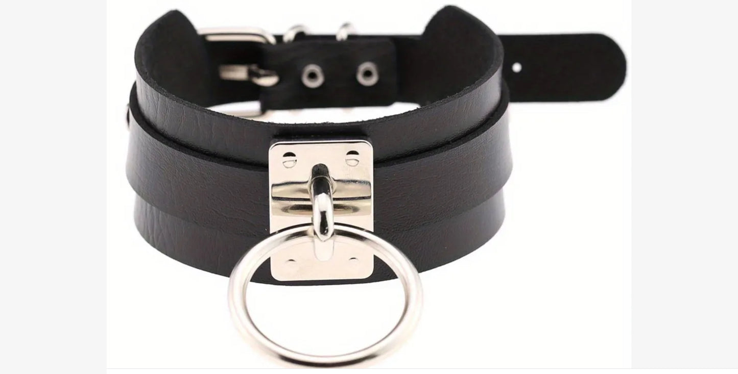 Black Leatherette pet collar with metal features