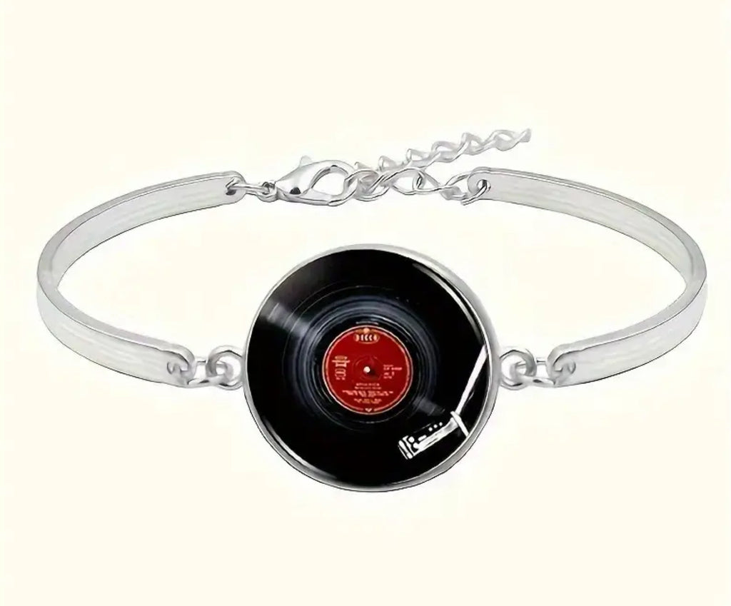 Ensemble de 4 - Collier, boucles d'oreilles et bracelet en forme de disque vinyle