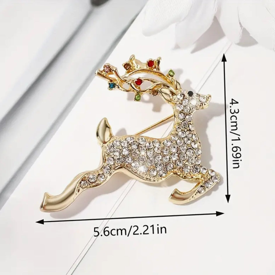 Gold diamante reindeer brooch