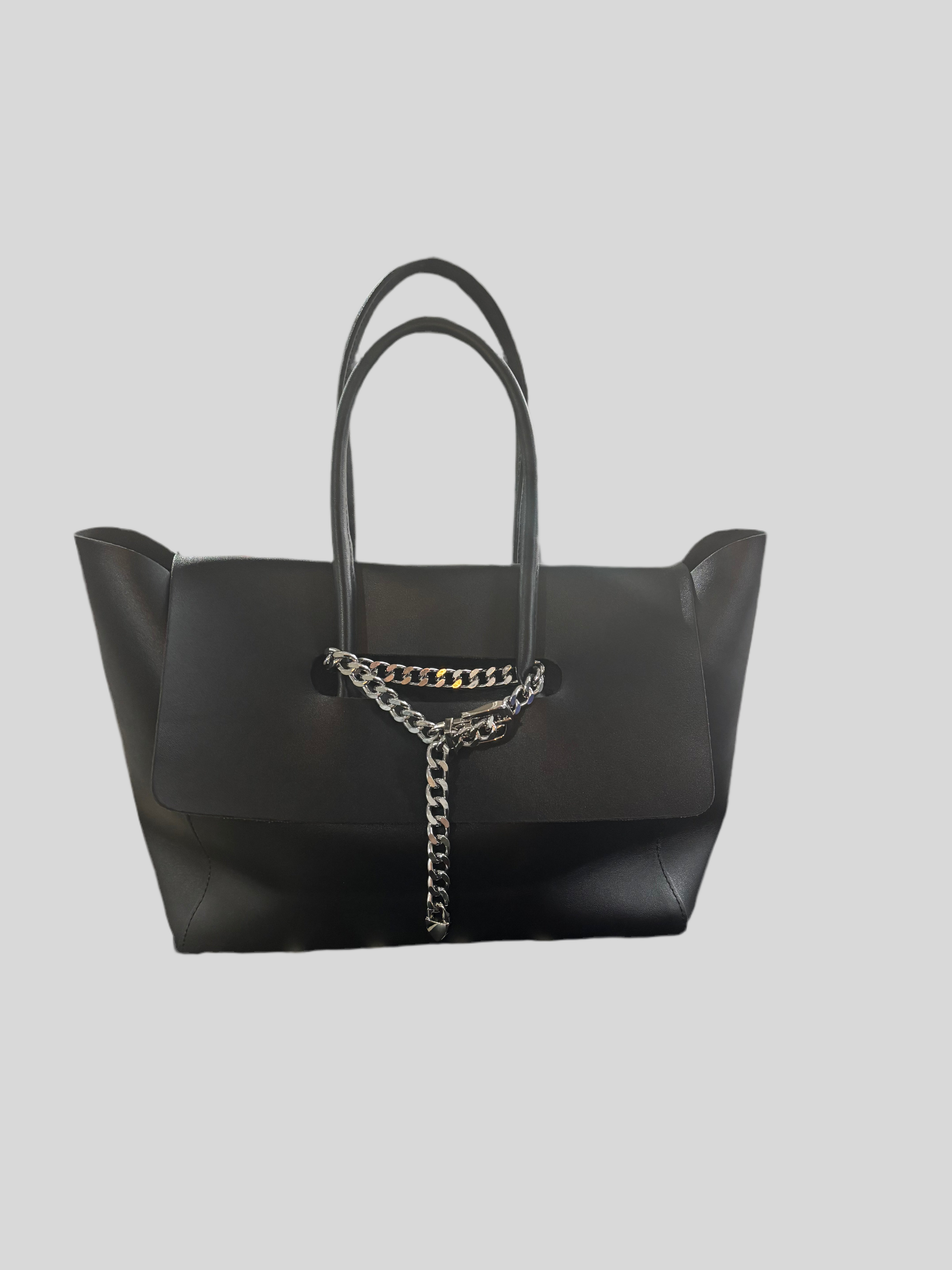 Large Black vegan leather tote bag
