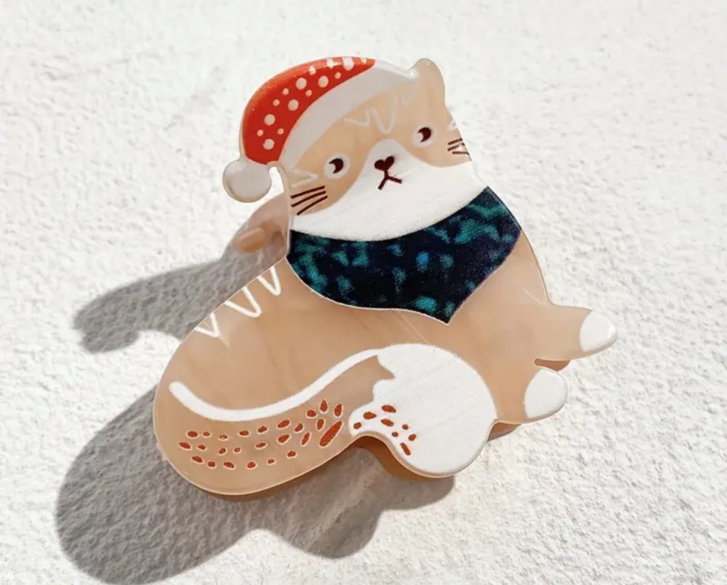 Pince à cheveux griffe de chat marron de Noël