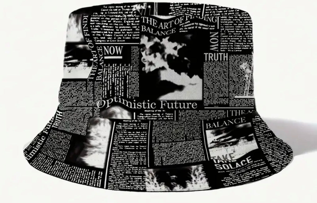 Black Newspaper Print bucket hat