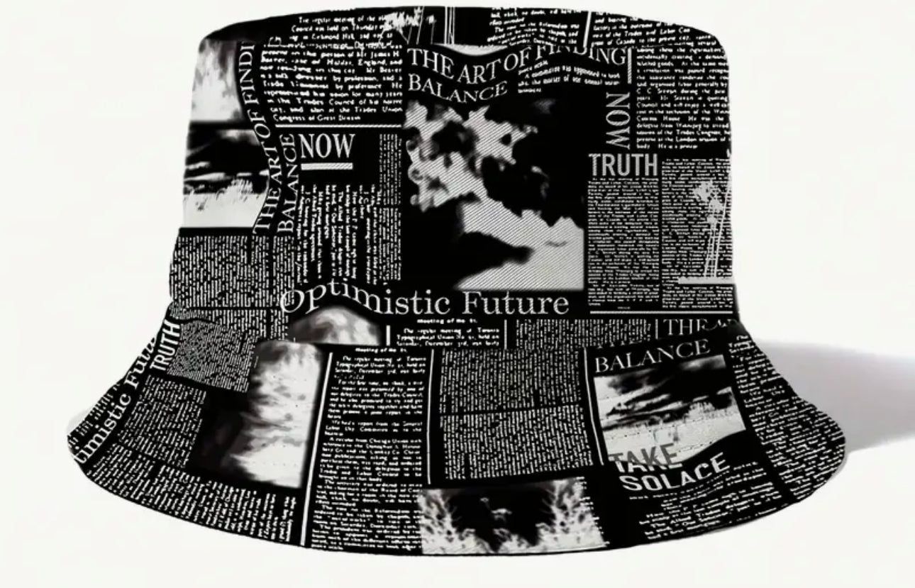 Black Newspaper Print bucket hat