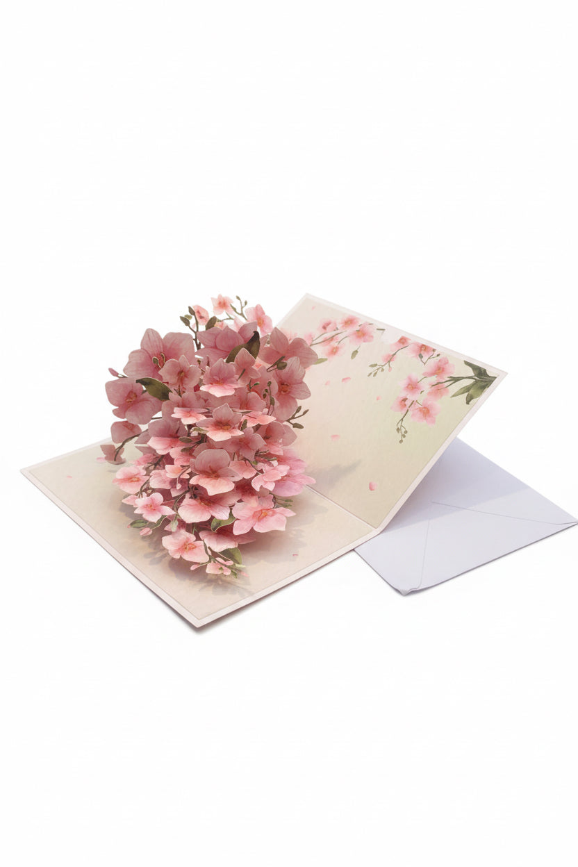 3D Pop-Up Bouquet of Pink Flowers Blank Greeting Card