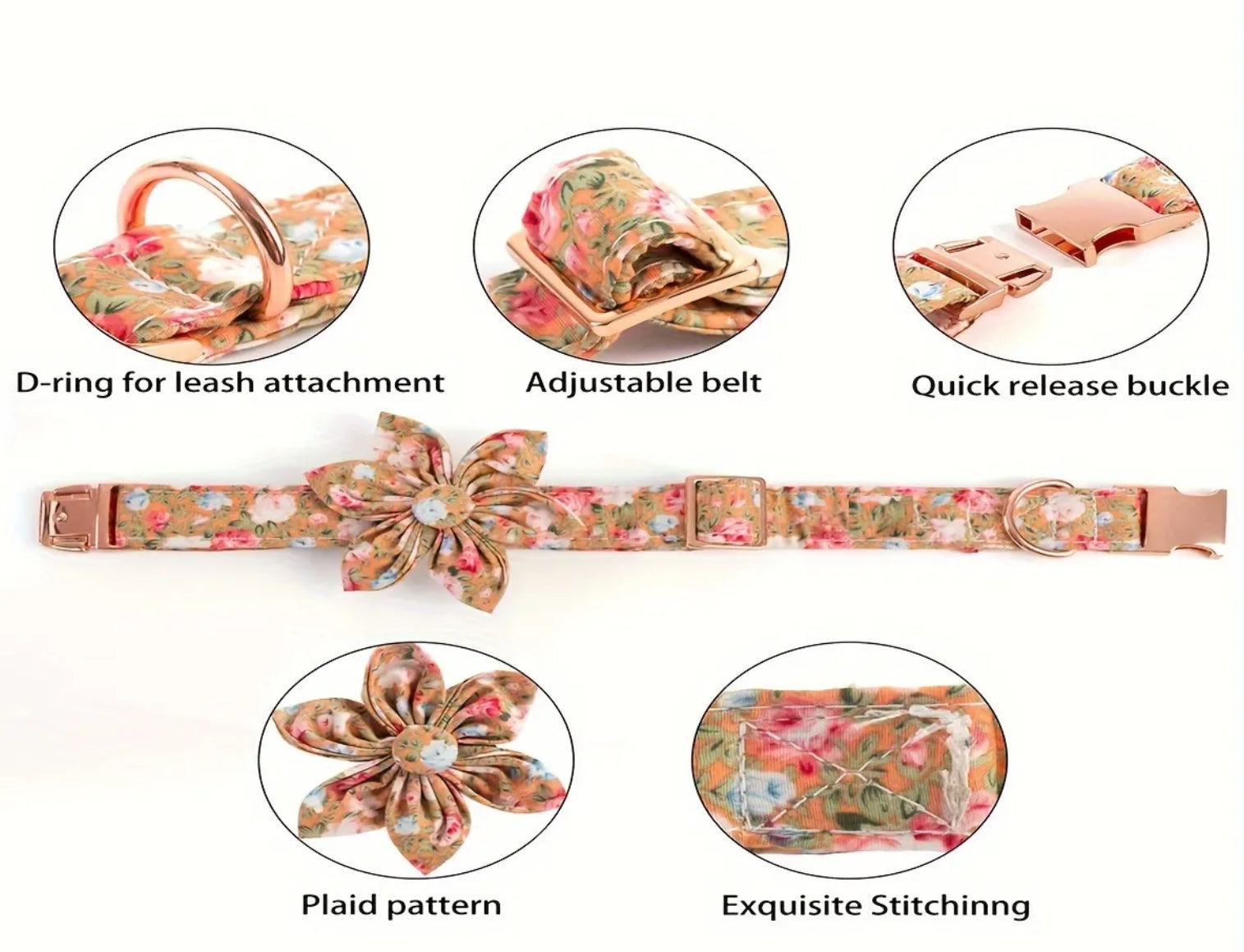 Collier en tissu avec fleur pour chien ou chat.