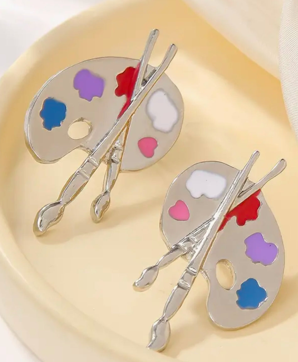 Boucles d'oreilles pinceau et palette (argent ou or)