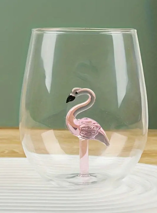 Pink flamingo glass goblet