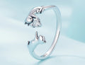 Bague ouverte en argent sterling avec cœur en zircone et chats