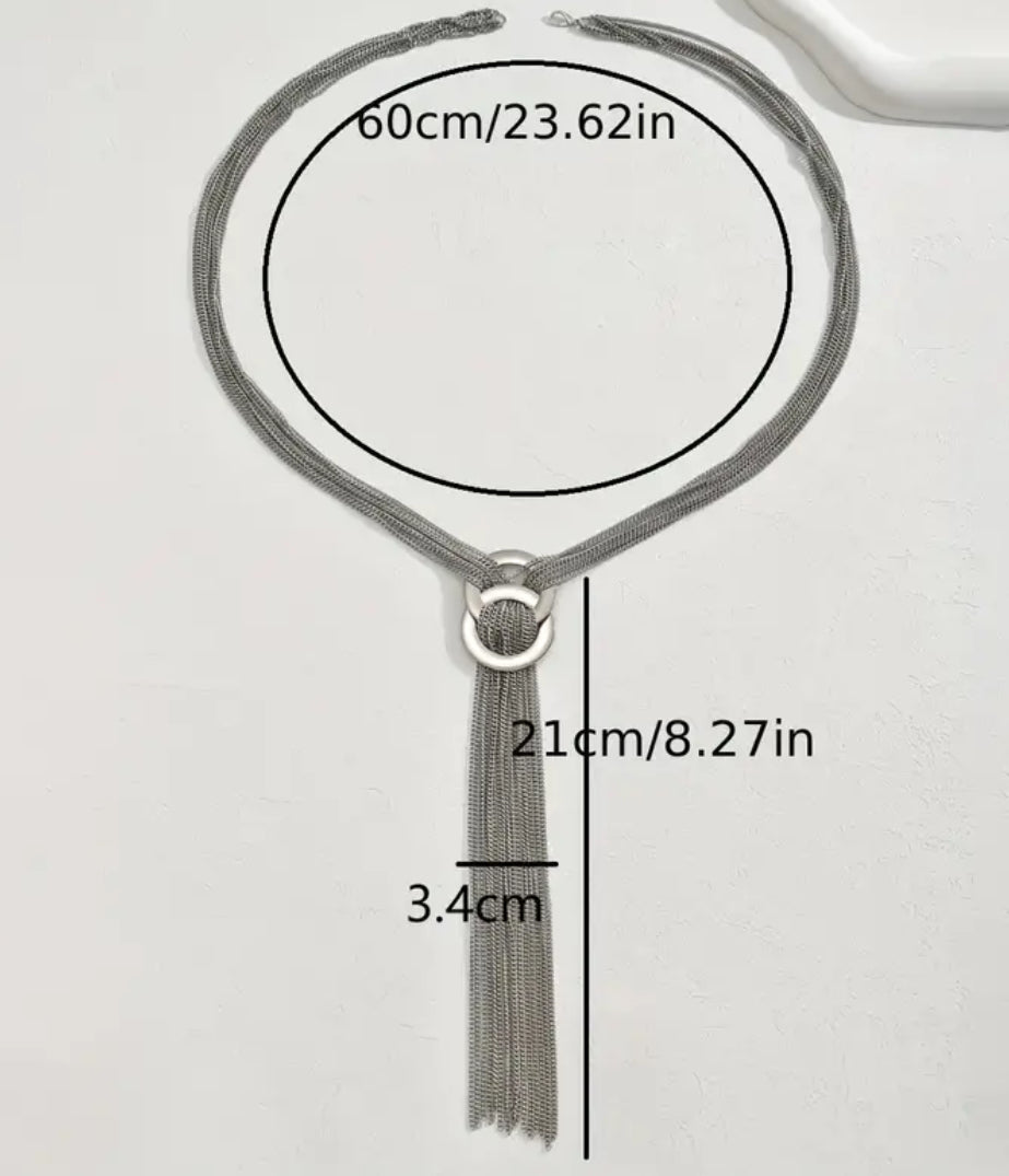 Collier à long pompon en acier inoxydable (argent)