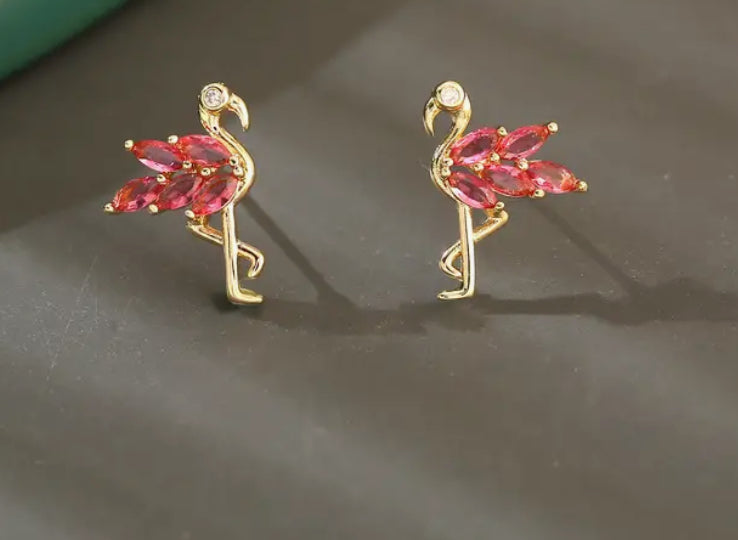 Boucles d'oreilles à tige en zircone flamant rose (or ou argent)