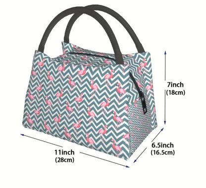 Striped flamingo insulated lunch bag