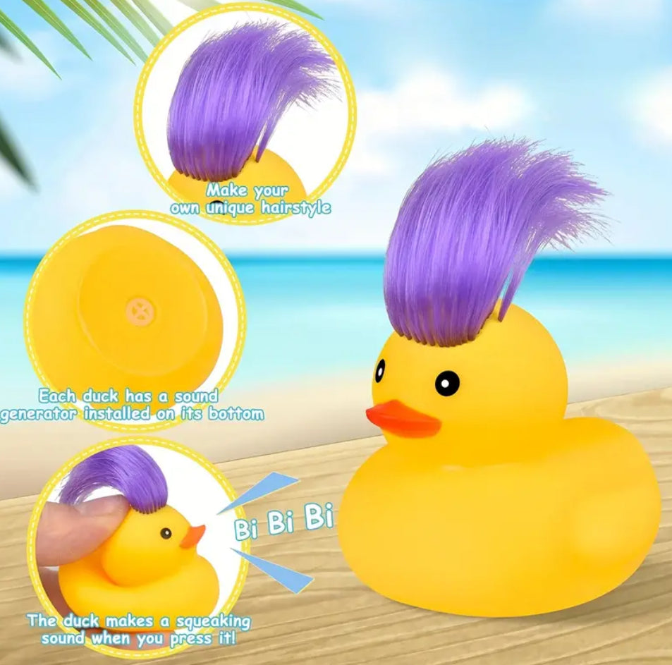 Punk Rubber Duck with Hair Keychain