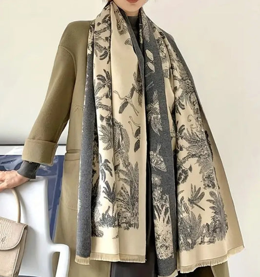 Nature Print Grey/Beige Scarf