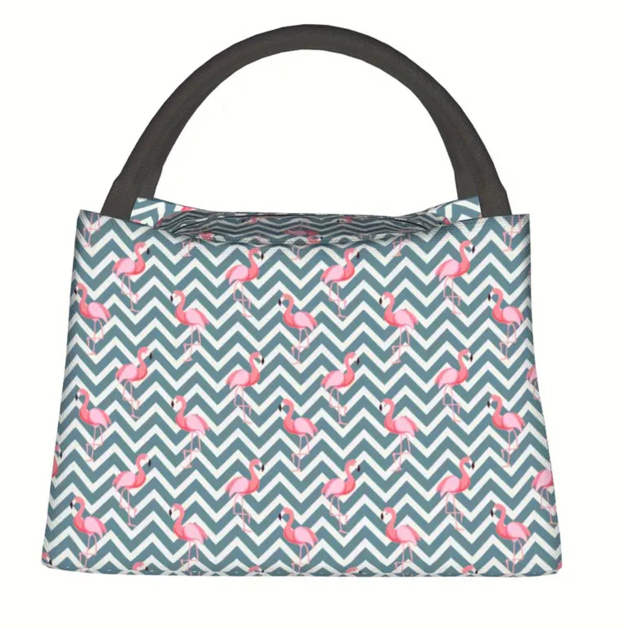 Striped flamingo insulated lunch bag