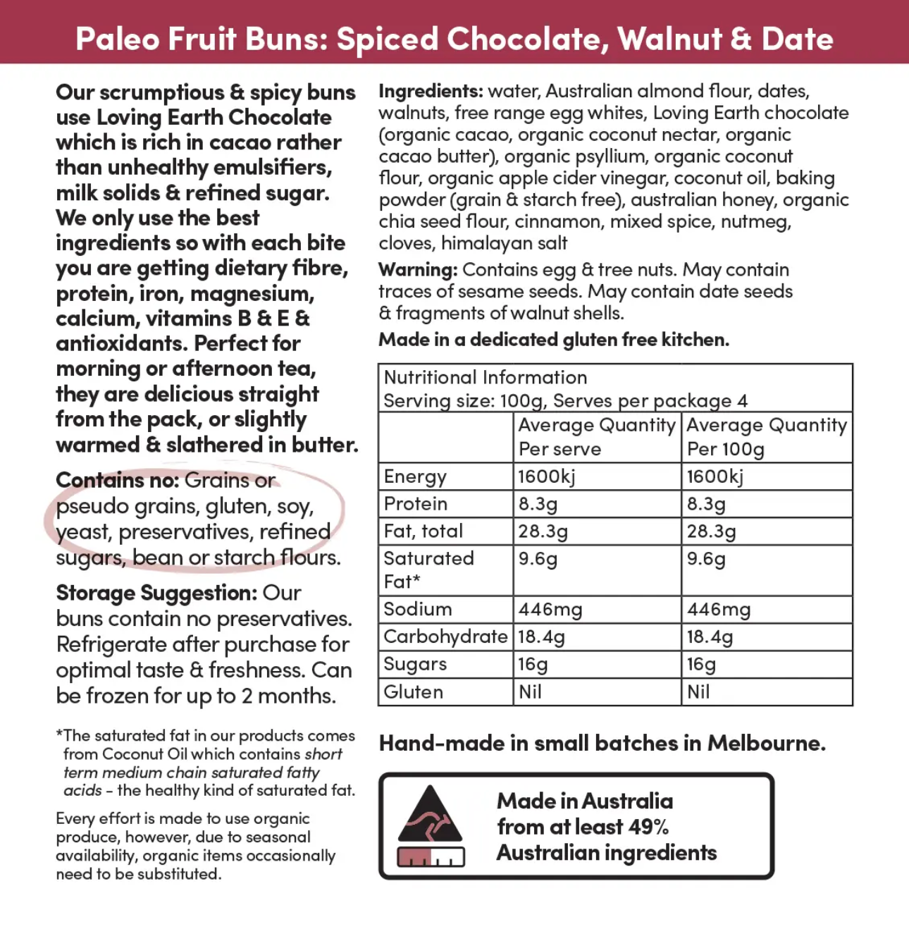 No Grainer Paleo Fruit Bun- Spiced Date, Chocolate and  Walnut