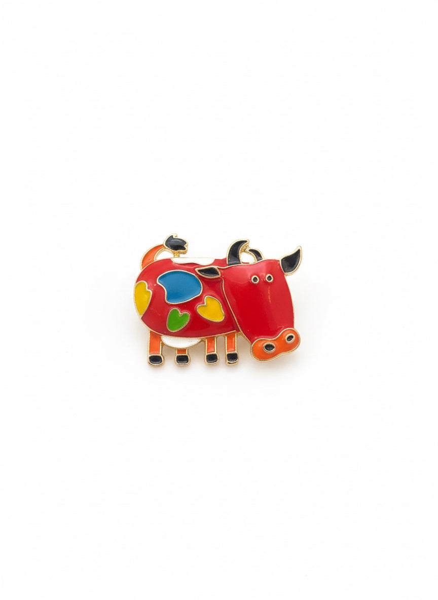 Red cow pin brooch