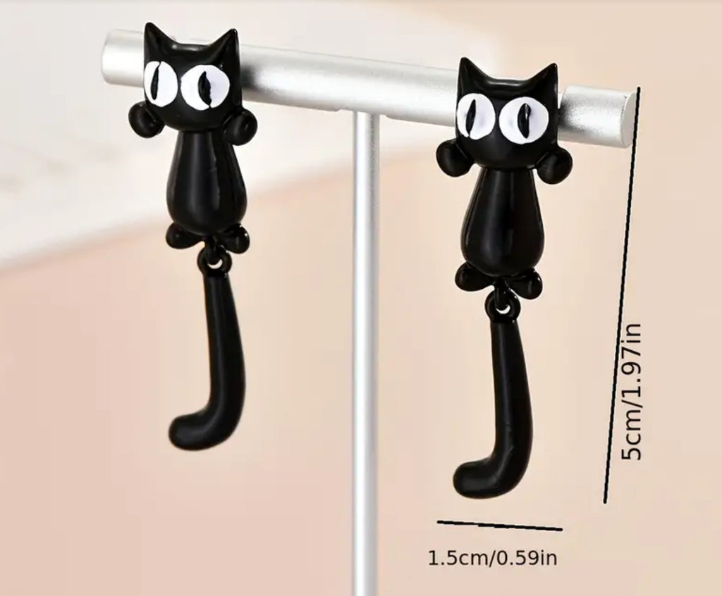 Boucles d'oreilles pendantes chat noir