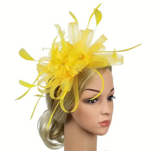 Yellow Floral Feather Derby Fascinator Hat