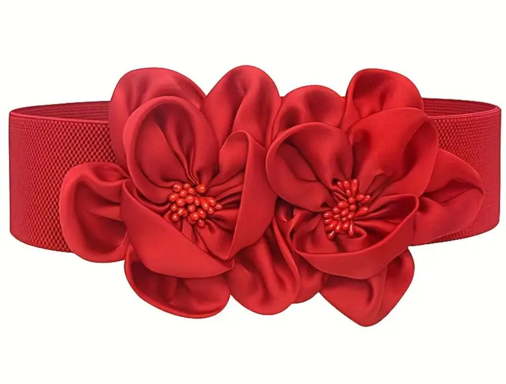 Ceinture élastique fleurie (rouge ou noire)