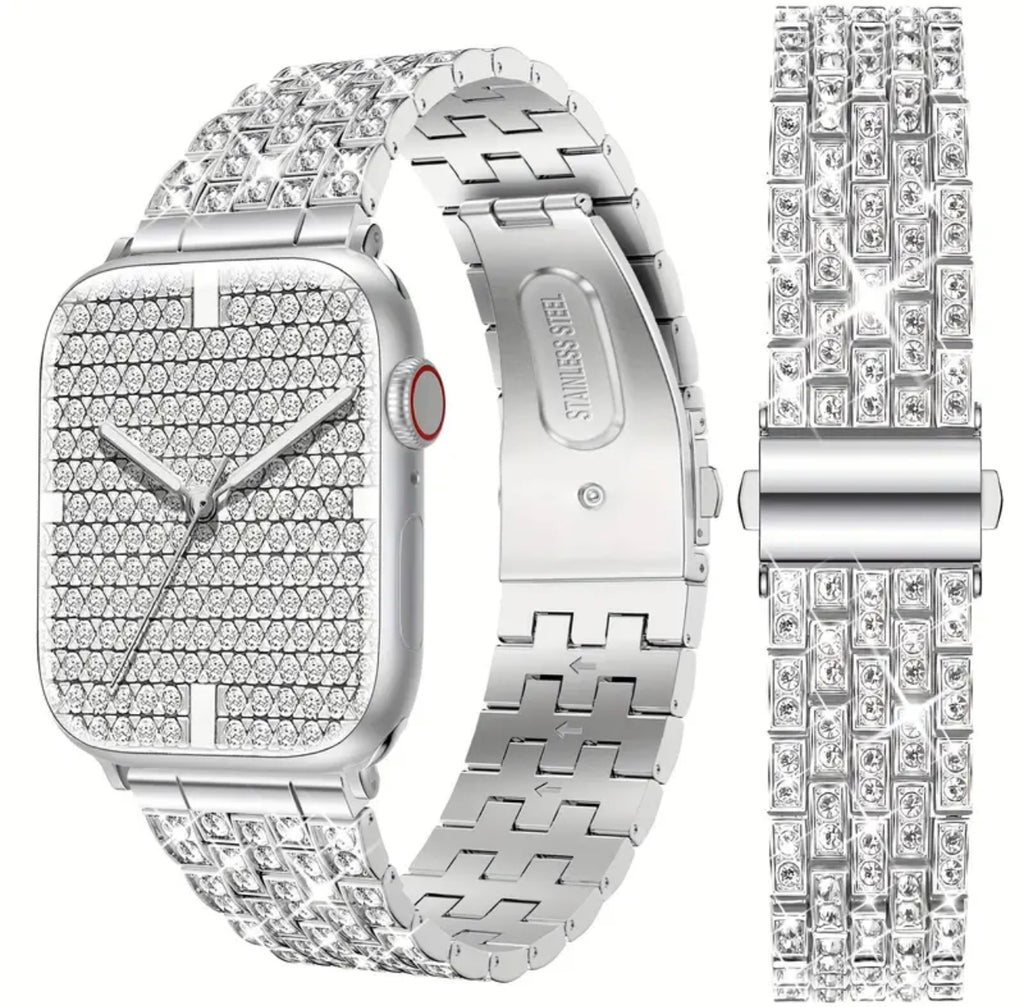 Bracelet de montre Apple Watch en acier inoxydable avec strass 38 mm