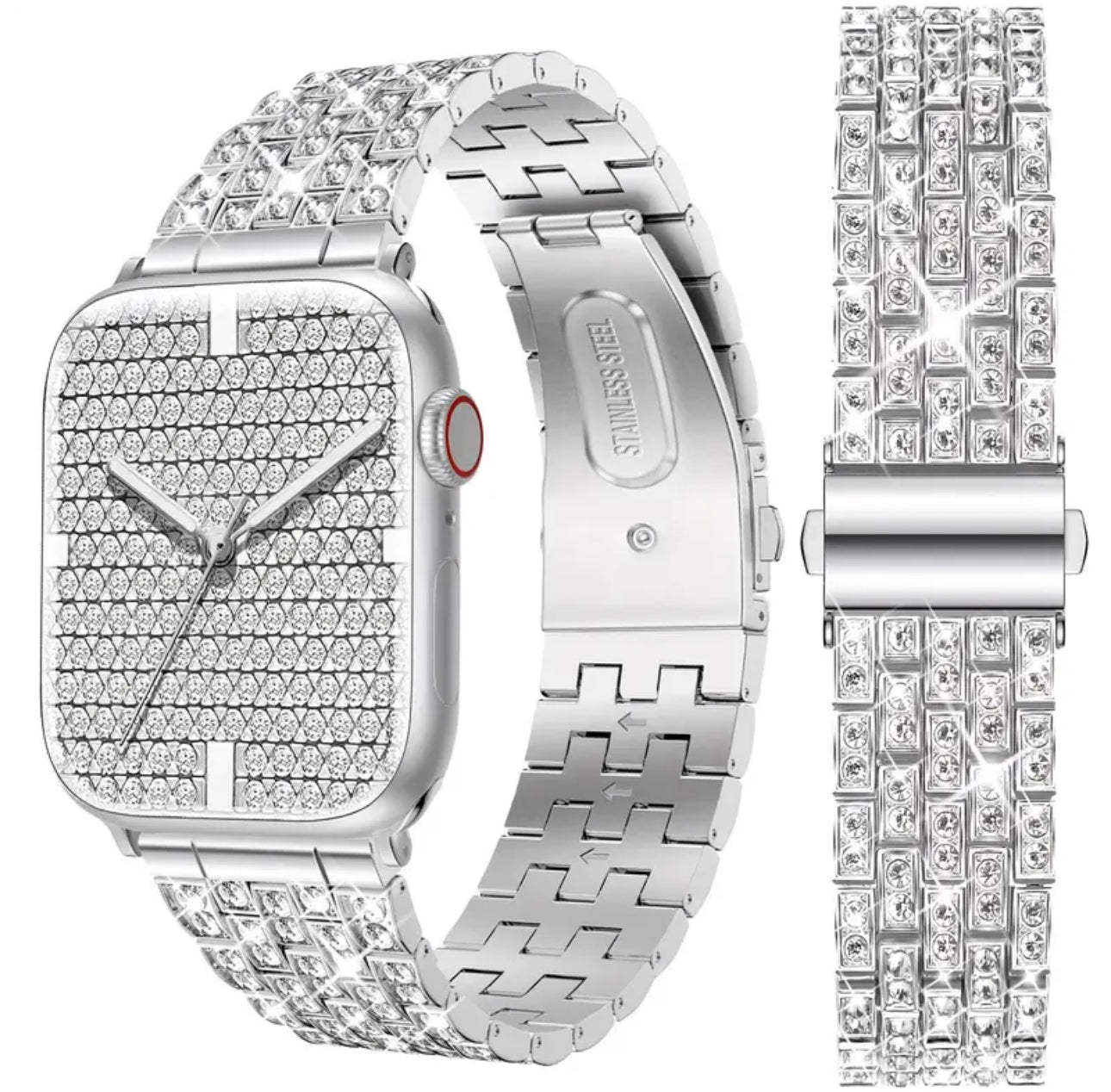 Bracelet de montre Apple Watch en acier inoxydable avec strass 38 mm