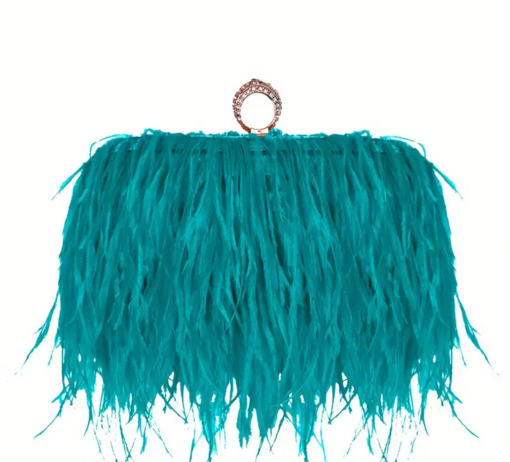 Sac en plumes d'autruche bleues