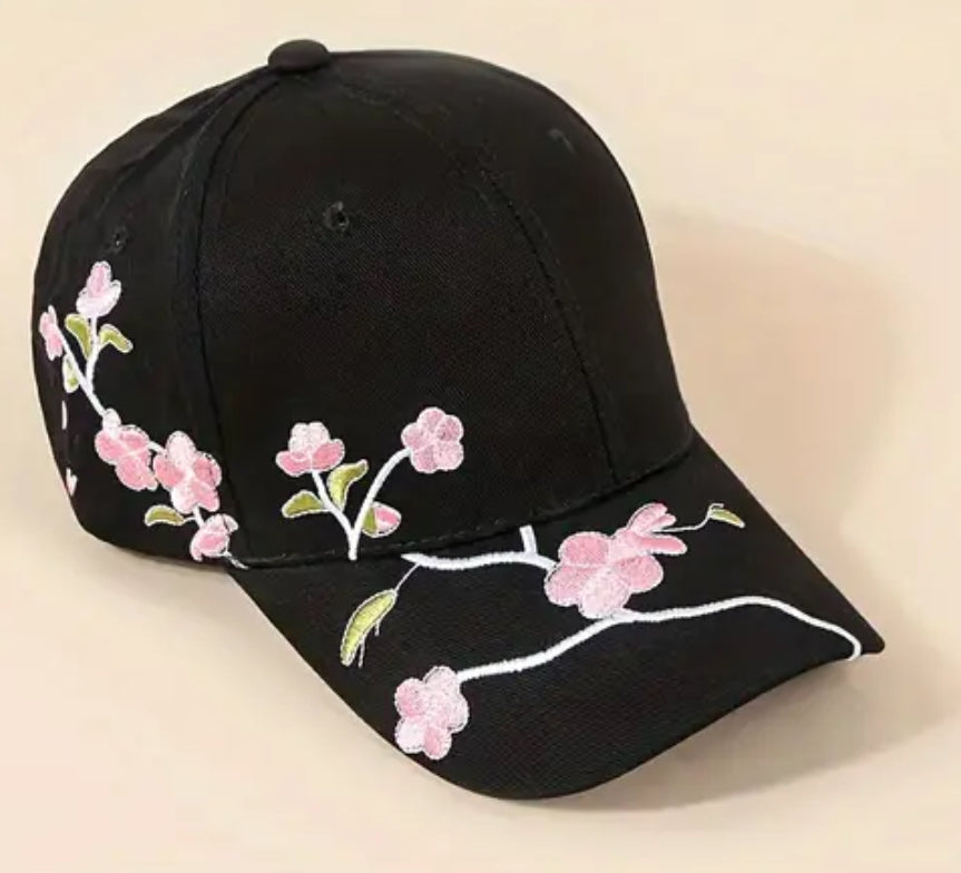 Casquette de baseball à fleurs de cerisier (rose ou noire)