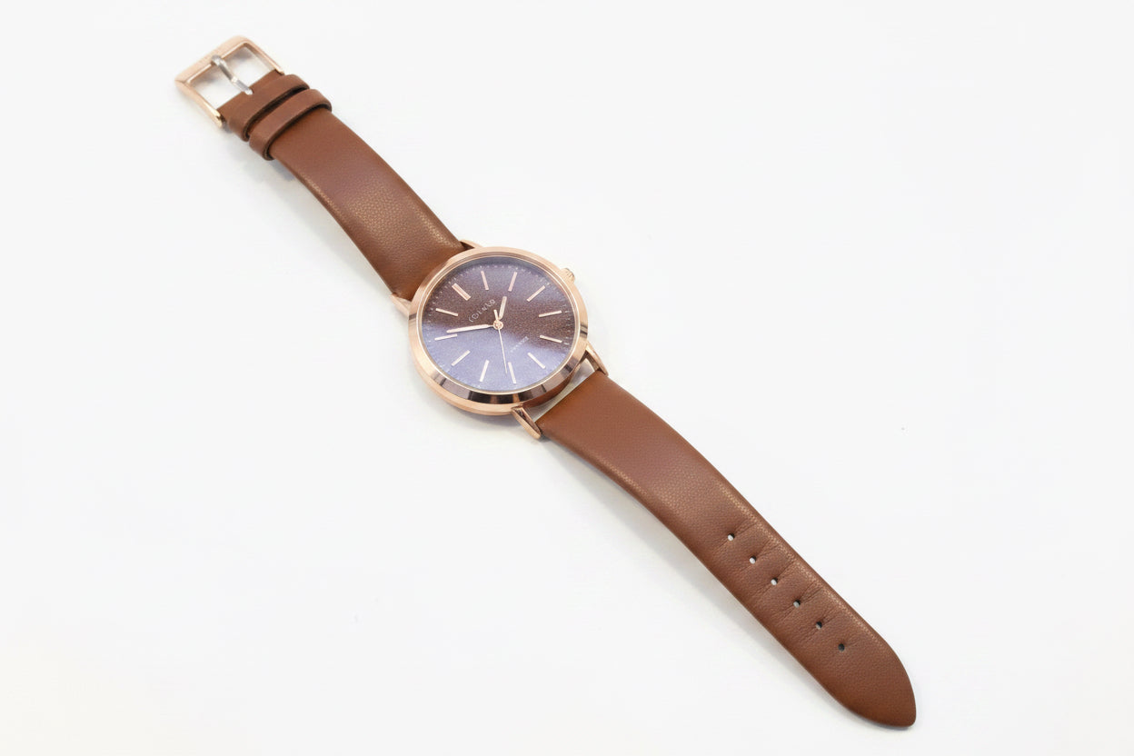 Brown Faux leather glitter quartz watch