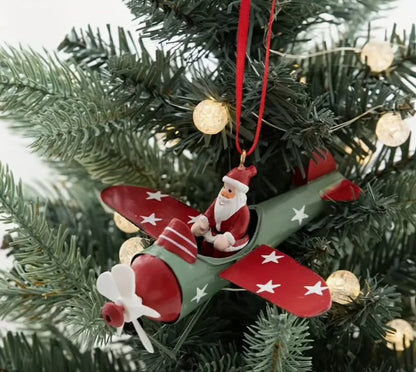 Christmas Santa flying plane ornament