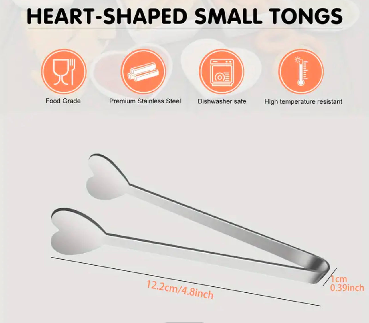 Silver Heart Tongs (stainless steel)